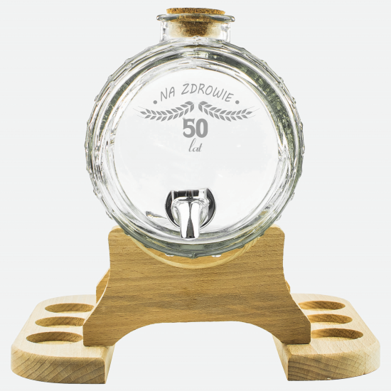 Beczka - Antałek 2 litry z grawerem Wzór SB 014 - zestaw z stojakiem i kieliszkami